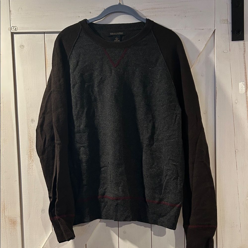 Banana Republic Lambswool Cashmere Brown Gray Crewneck Sweater Size Large